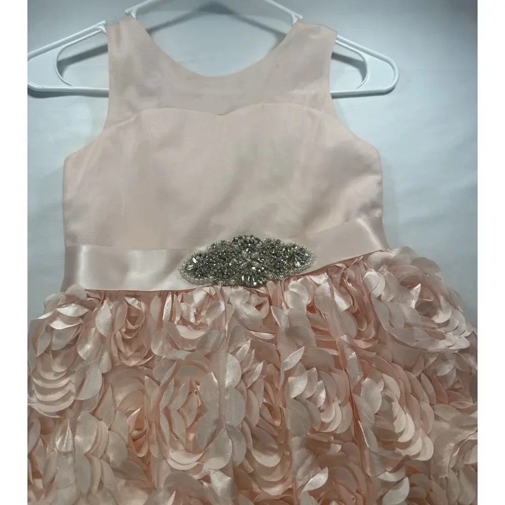Girls Pink Formal Flower Girl Dress Size 6x- Rosette Skirt Rhinestone Waist
